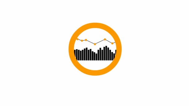 Animated Orange Black Icon Magnifier Data Graph Symbol Loupe Concept — Vídeo de stock