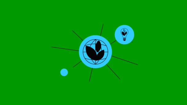 Animated Flat Eco Icons White Circles Flat Blue Symbols Sustainable — Stock video