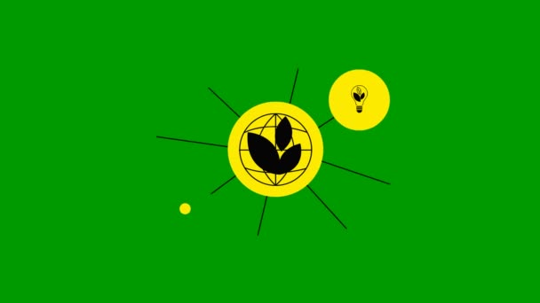 Анимированные Плоские Эко Белых Кругах Плоский Желтый Символ Устойчивой Энергетики — стоковое видео