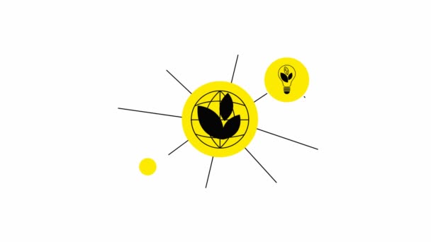 Animated Flat Eco Icons White Circles Flat Yellow Symbols Sustainable — Vídeos de Stock