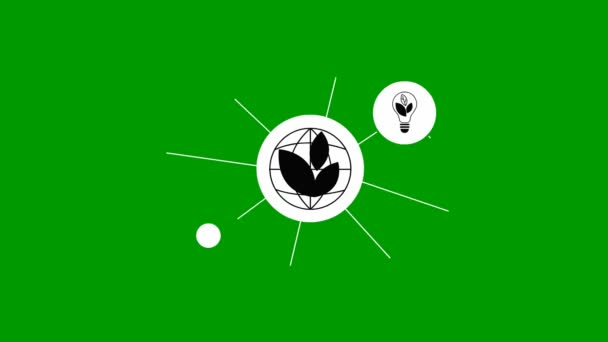 Animated Flat Eco Icons White Circles Flat Black Symbols Sustainable — Vídeos de Stock