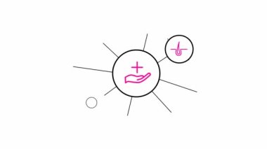Animated line medicine icons in the white circles. pink symbols. Linear vector illustration isolated on white background.
