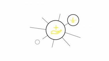 Animated line medicine icons in the white circles. yellow symbols. Linear vector illustration isolated on white background.