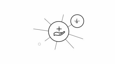 Animated line medicine icons in the white circles. black symbols. Linear vector illustration isolated on white background.