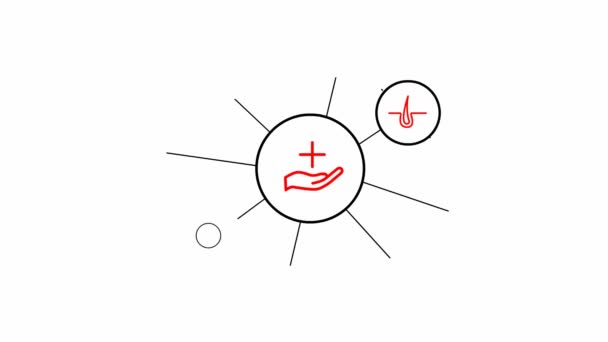 Animated Line Medicine Icons White Circles Red Symbols Linear Vector — Vídeo de stock