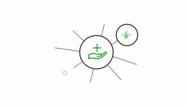 Animated line medicine icons in the white circles. green symbols. Linear vector illustration isolated on white background.