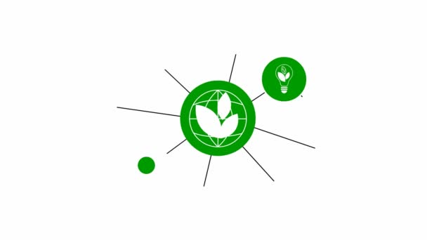 Animated White Flat Eco Icons Green Circles Flat Symbols Sustainable — Stock video
