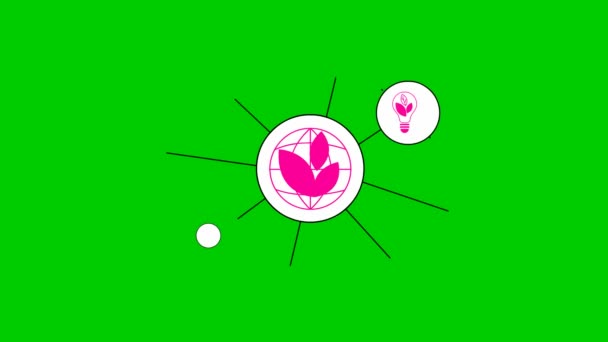Animated Flat Eco Icons White Circles Flat Pink Symbols Sustainable — Vídeos de Stock