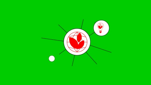 Animated Flat Eco Icons White Circles Flat Red Symbols Sustainable — Wideo stockowe