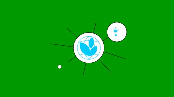 Animated Flat Eco Icons White Circles Flat Blue Symbols Sustainable — Vídeo de stock