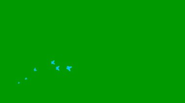 Animated blue butterflies fly from left to right. A wave of butterflies. Concept of summer. Vector illustration isolated on the green background.