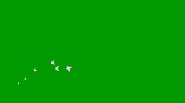 Animated pink butterflies fly from left to right. A wave of butterflies. Concept of summer. Vector illustration isolated on the green background.