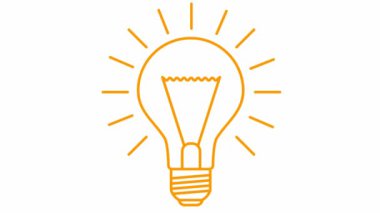 Animated orange symbol of lightbulb. Concept of idea and creative. Looped video. Line vector illustration isolated on white background.