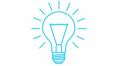 Animated blue symbol of lightbulb. Concept of idea and creative. Looped video. Line vector illustration isolated on white background.