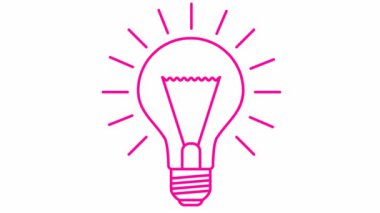 Animated pink symbol of lightbulb. Concept of idea and creative. Looped video. Line vector illustration isolated on white background.