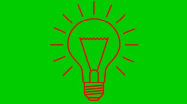 Animated red symbol of lightbulb. Concept of idea and creative. Looped video. Line vector illustration isolated on green background.