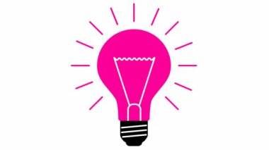 Animated pink symbol of lightbulb. Concept of idea and creative. Looped video. Line vector illustration isolated on white background.