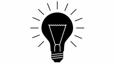 Animated black symbol of lightbulb. Concept of idea and creative. Looped video. Line vector illustration isolated on white background.