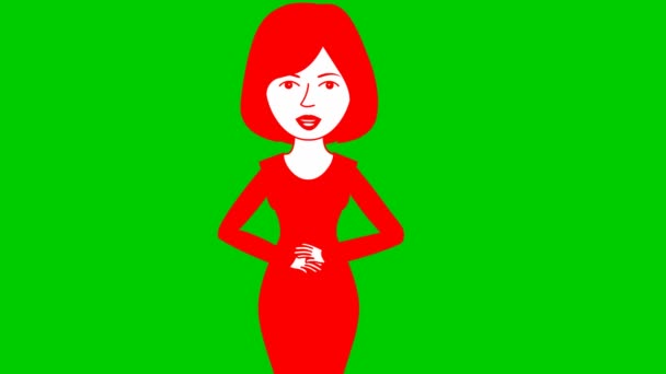 Κινούμενο Κορίτσι Κόκκινο Φόρεμα Γυναίκα Λέει Συνεχώς Κάτι Και Χειρονομίες — Αρχείο Βίντεο