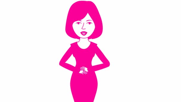 Κινούμενο Κορίτσι Που Μιλάει Ροζ Φόρεμα Γυναίκα Λέει Συνεχώς Κάτι — Αρχείο Βίντεο