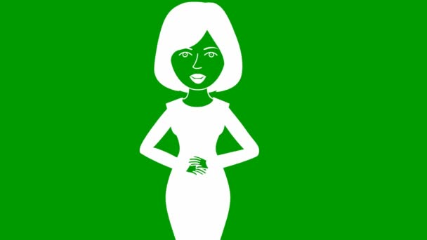 Animated Speaking Girl White Dress Woman Constantly Tells Something Gestures — Vídeos de Stock