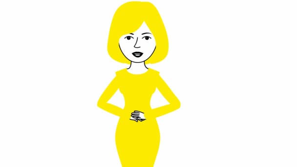 Chica Habla Animada Vestido Amarillo Mujer Constantemente Cuenta Algo Hace — Vídeos de Stock