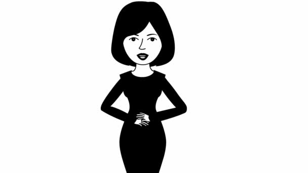 Animated Speaking Girl Black Dress Woman Constantly Tells Something Gestures — Stock Video