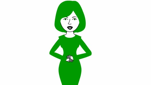 Animiertes Sprechendes Mädchen Grünem Kleid Die Frau Erzählt Ständig Etwas — Stockvideo