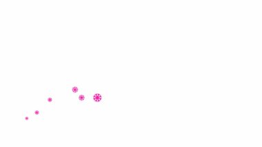 Animated pink snowflakes fly from left to right. A wave of flying snow. Concept of winter, cold. Vector illustration isolated on the white background.