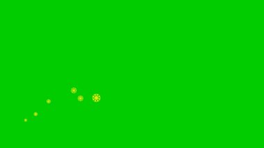 Animated yellow snowflakes fly from left to right. A wave of flying snow. Concept of winter, cold. Vector illustration isolated on the green background.
