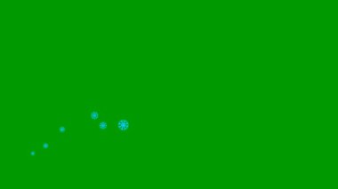 Animated blue snowflakes fly from left to right. A wave of flying snow. Concept of winter, cold. Vector illustration isolated on the green background.