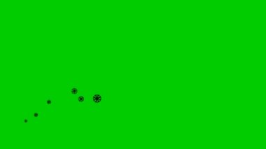 Animated black snowflakes fly from left to right. A wave of flying snow. Concept of winter, cold. Vector illustration isolated on the greenbackground.