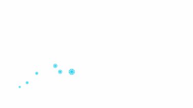 Animated blue snowflakes fly from left to right. A wave of flying snow. Concept of winter, cold. Vector illustration isolated on the white background.