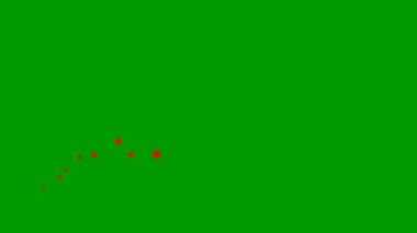 Canlandırılmış kırmızı yıldızlar soldan sağa uçar. Bir uçan yıldız dalgası. Vektör illüstrasyonu yeşil arkaplanda izole edildi.