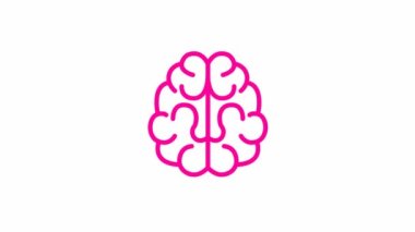 Beynin canlı doğrusal pembe sembolü. Fikir ve yaratıcılık kavramı. Döngülü video. Düz vektör çizimi beyaz arkaplanda izole edildi.