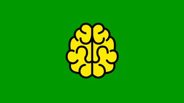 脳のアニメーション黄色と黒のシンボル アイデアと創造の概念 ループビデオだ 緑の背景に隔離されたフラットベクトルイラスト — ストック動画