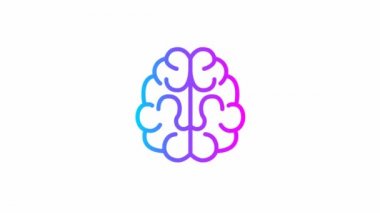 Beynin çizgisel pembe ve siyah sembolü. Fikir ve yaratıcılık kavramı. Döngülü video. Düz vektör çizimi beyaz arkaplanda izole edildi.