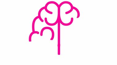 Beynin canlı pembe sembolü. Simge yavaş yavaş çizilir. Fikir ve yaratıcılık kavramı. Çizgi vektör çizimi beyaz arkaplanda izole edildi.