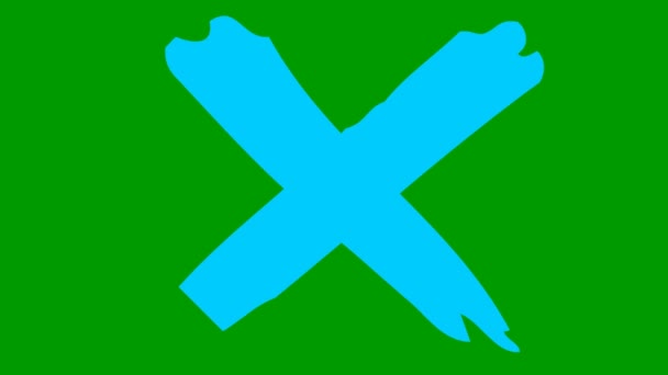 动画手绘蓝色十字出现 禁止的概念 在绿色背景下孤立的说明 — 图库视频影像