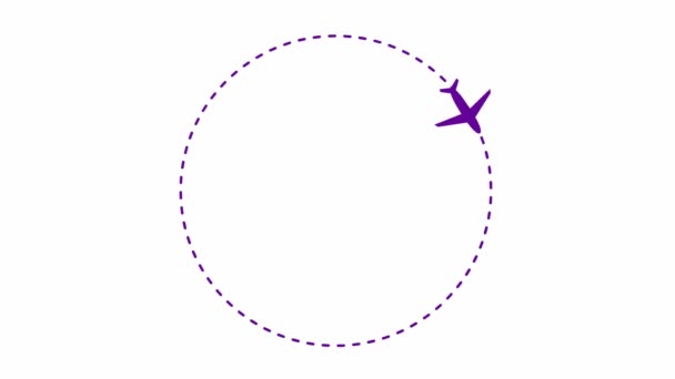 Анімована Фіолетова Рамка Літак Летить Колу Траєкторією Концепція Подорожей Літаків — стокове відео