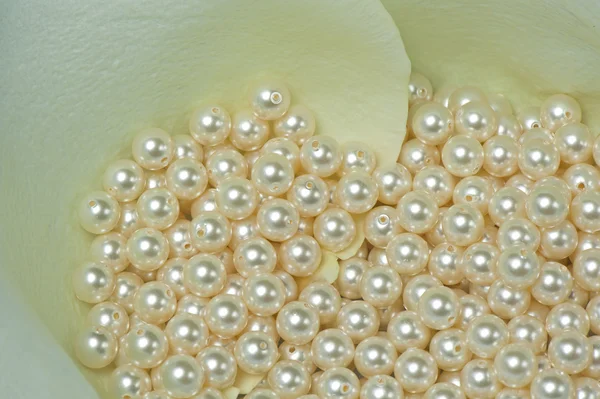 Perlas sobre una tela de fondo de color —  Fotos de Stock