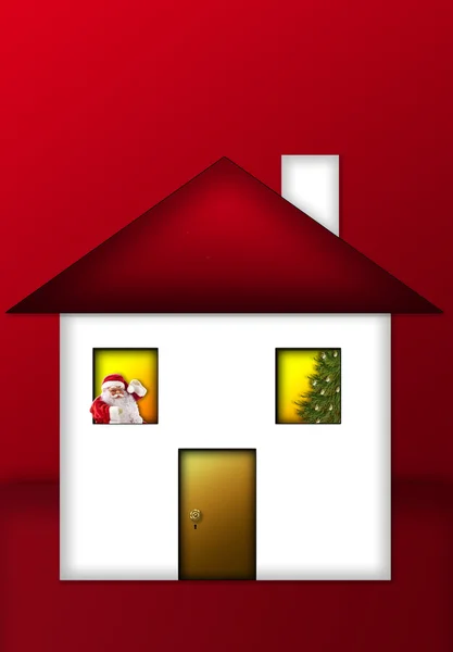Santa Claus looks out of the window — Stock Photo, Image