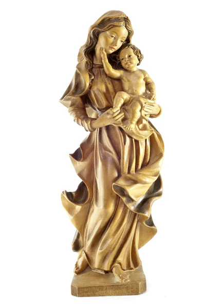 Ancient wooden statue of the Madonna — Stock Photo, Image