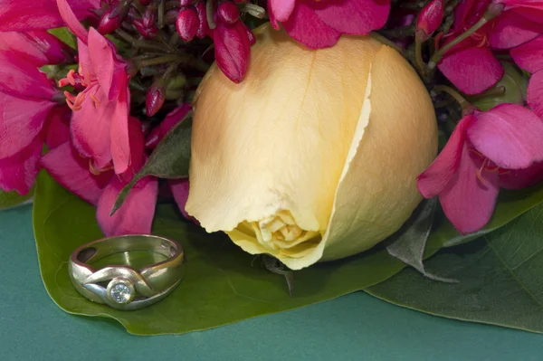 Rosa amarilla, flores y joyas —  Fotos de Stock