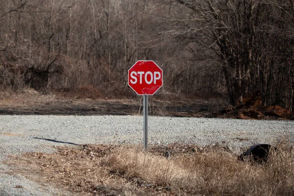 Stop Sign Intersection Two Gravel Roads — Stock Fotó