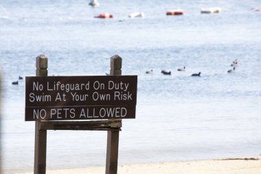JIMMIE DAVIS Eyaleti PARK, LOUISIANA, UNITED Eyaletleri - 18 Mart 2022: Jimmie Davis Eyalet Parkı 'nda hiçbir cankurtaranın görevde olmadığını, evcil hayvanların sahilde bulunmasına izin verilmediğini ve ziyaretçilerin kendi riskleri altında yüzebileceklerini belirten imza (F)