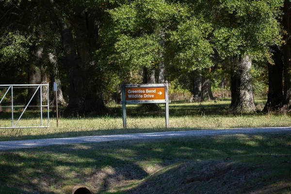 グリーンリー ベンド野生動物の運転標識 テナス国立野生動物保護区 ルイジアナ州米国11月08 2019 グリーンリー ベンド野生動物の運転標識 テンサス国立野生動物保護区 — ストック写真
