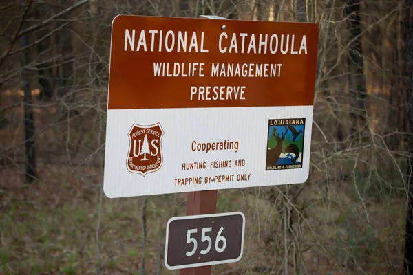 2020年2月28日米国ルイシアナ州キサッチィ国立森林保護区カタルーラ野生生物管理保護区及び道路556号への標識 — ストック写真