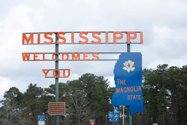 Magnolia Mississippi United States December 2015 Mississippi Welcome Sign Westbound — Stock Photo, Image