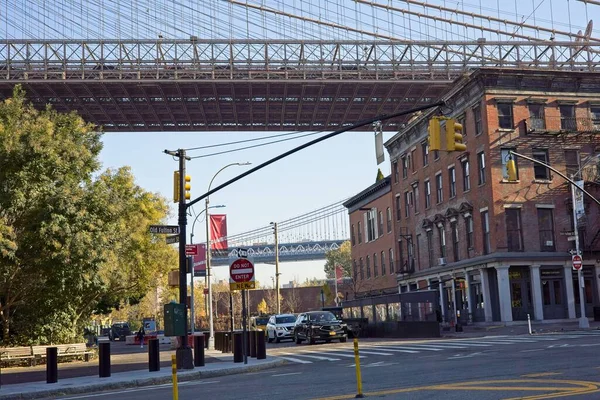 Brooklyn Estados Unidos Diciembre 2021 Brooklyn Manhattan Bridges Visto Desde — Foto de Stock